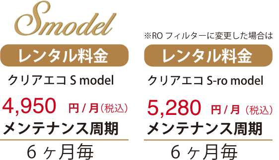クリアエコ Sモデル月4200円,4500円メンテナンス周期６ヶ月毎
